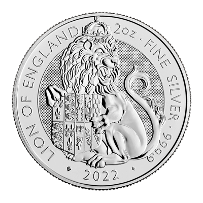 A picture of a 2 oz Tudor Beasts Lion of England Silver Coin